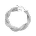 Macro shot of silver twisted mesh necklace with lobster clasp and adjustable extension chain - Silver Necklace