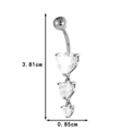 Silver stainless steel belly ring with three dangling heart-shaped clear zircons - 0188-5# Triple Heart Drop Style / Silver