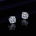 Classic round cut moissanite stud earrings in silver finish with a 4-prong setting - White Gold Tone Four-Prong (LED-51)