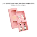 Christmas coffee spoon set of 2 in pink gift box with star and stocking charms - Star+Socks Pink Box-Silver