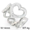 Polished silver heart ring with sparkling crystal pave setting, width 14mm weight 4g - US 6 / Hollow Zirconia Heart Style (Steel KR40344-K)