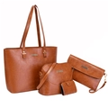 Brown 4-piece handbag set featuring a large tote, shell bag, clutch, and coin purse - One Size / Tan