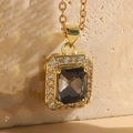 Collana con zircone marrone e catena in acciaio al titanio placcato oro - Zircone Nero