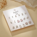 Set of 9 silver earrings with pink enamel hearts and crystal bow stud designs - Pink Bowknot Heart Style (E1955-1)