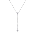 Minimalist S925 sterling silver Y-shaped necklace with silver drops and round moissanite stones - Y-Shaped Drop Style (N13450) + GRA Certificate