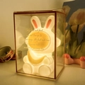 Cute white bunny night light with yellow moon in a premium gift box for home decor - Space Bunny # Gold Moon / Gift Box Version