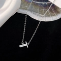 S925 sterling silver T-letter pendant necklace featuring sparkling cubic zirconia stones - 925 Silver / Silver (Initial T)
