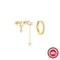 Three-piece S925 sterling silver gold star earring set with zircon tassels - Tassel Long Chain Round Zircon Geometric Style (Gold#1)