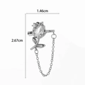 Detailed view of silver tulip ear clip with zircon stones and tassel chain dimensions - Tulip Style-Silver (4#)