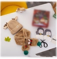 Toddler winter reindeer knit hat with brown plush scarf and grey gloves set in khaki - Hat Scarf And Gloves Set - Khaki (No Gift Box)