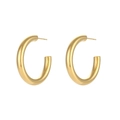 Modern gold plated C-shaped hollow hoop earrings with a polished mirror finish for women - Gold Basic Hollow Tube C-Shape Hoop 35mm