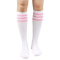 Japanese JK style white knee-high socks with three pink stripes for daily wear - One Size / White/Pink Stripes