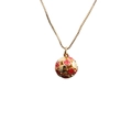 Gold star ball pendant necklace with red smiley face pattern and delicate box chain - Red Smiley