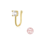 Golden S925 sterling silver U-shaped nose cuff with sparkling cubic zirconia stone - Gold Round Stone