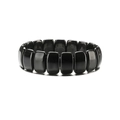 Détail de perles d'hématite noire brillante sur cordon élastique avec formes rectangulaires - Grand style large biseauté