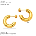 Detailed specs of 18k gold plated stainless steel 20mm C-shaped hoop earrings - Glossy Chunky C-Shape Hoop(SE094G)