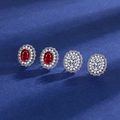 Silver studded earrings with oval red ruby and white zircon stones on blue velvet - Pearl-rimmed Full-diamond Earrings [white Diamonds] Tz-10