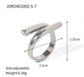Anillo abierto de acero inoxidable plateado pulido ajustable con detalle de circonita - Anillo Abierto con Incrustaciones de Diamantes JDR2401002-S