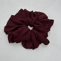 Detailed view of a dark red chiffon hair scrunchie with soft fabric texture on white background - Deep Red (6-1)