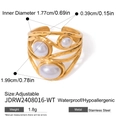 Adjustable stainless steel ring with natural pearl detail in golden finish finish - White Artificial Pearl Style (JDRW2408016-WT)