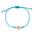 Handmade light blue braided cord bracelet with gold Saint Benedict religious medal - Lake Blue