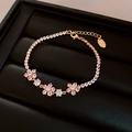 Adjustable gold flower bracelet with pink and white cubic zirconia crystals - Gold Pink Floral Style (50#)