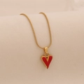 Collar de cadena de serpiente dorada estilo francés con colgante de corazón rojo en 3D - Rojo
