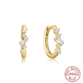 Golden S925 sterling silver hoop earrings with clustered cubic zirconia stones - Geometric Hoop / Gold #4