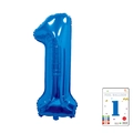 Deep blue number 1 foil balloon with metallic finish and cardboard packaging description - 40-inch Blue 1 With Paper Card
