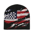 Retro-Strickmütze mit US-Flagge Sternen-Jacquard und Vintage-Amerika-Flaggenmuster - M (56-58cm) / Schwarz