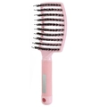 Professional pink curved vent brush with boar bristles and non-slip handle for styling - With Boar Bristle / New Pink (with Boar Bristle) Pink Rubber Handle