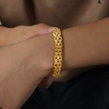 Men's gold-plated titanium steel bracelet featuring detailed cross-twill textured links - X Texture Bracelet / Gold