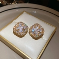 Detail of gold-plated square clover earrings with cubic zirconia in a jewelry box - Square Zirconia Flower Style (WE6026) / Silver Needle Ear Clip - Gold