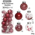 Set di 30 palline di Natale rosse e trasparenti da 6cm con glitter e decorazioni - 30 Pezzi/Barile (380g) / Serie Rossa