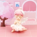 Close-up of pink ballerina angel ornament with feather wings for car dashboard - 10B Pink Hair Praying Style (10B)