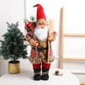Standing Santa Claus doll in Nordic knit coat holding gift scroll and burlap sack ornament - Style 1 (85x33cm)