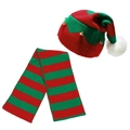 Ensemble bonnet et écharpe de Noël à rayures rouges et vertes avec grelots - Ensemble 2 Pièces à Rayures Rouges et Vertes