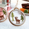Hollow wooden Christmas ornament featuring reindeer and pine trees with jute rope - Round Sunflower Pendant