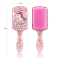 Pink unicorn glitter hair brush for kids with detangling bristles and size measurement - 01-Unicorn