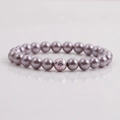 Elegante pulsera de perlas de concha gris púrpura de 8mm con cuenta rosa de textura - Lila Claro