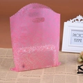 Pink frosted gift bag with white lace floral pattern and wavy edge handle - 20x27cm / Pink Snowflake