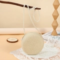 Round woven straw crossbody bag in natural beige with cotton rope strap for summer - 15CM / Off White