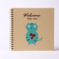6-inch kraft paper spiral photo album with blue cartoon cat and Welcome Little One text - Cat Style A (Welcome little one)