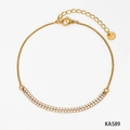 Tobillera de oro de acero inoxidable con doble fila de circonitas y cierre de langosta - Dorado (KA589)