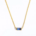 18K gold plated chain with rectangular blue zircon birthstone pendant for women - September (Sapphire) / Necklace