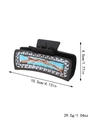 Western style black leather hair claw clip with vintage pattern and 10.5cm size info - Black Blue Vintage Decor (90186)