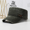 Berretto militare da uomo in cotone lavato stile vintage con toppa sportiva classica - Verde Militare