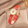 Rotes Krokodilleder-Uhrenarmband mit Strasslünette und Perlmutt-Zifferblatt - Rot
