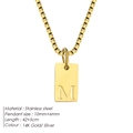 Gold stainless steel square pendant necklace featuring engraved letter M on a box chain - Letter M / Gold