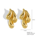 Vista macro de pendientes de acero inoxidable bañado en oro 18K de 29mm x 17mm - Forma aerodinámica de tres gotas / Dorado